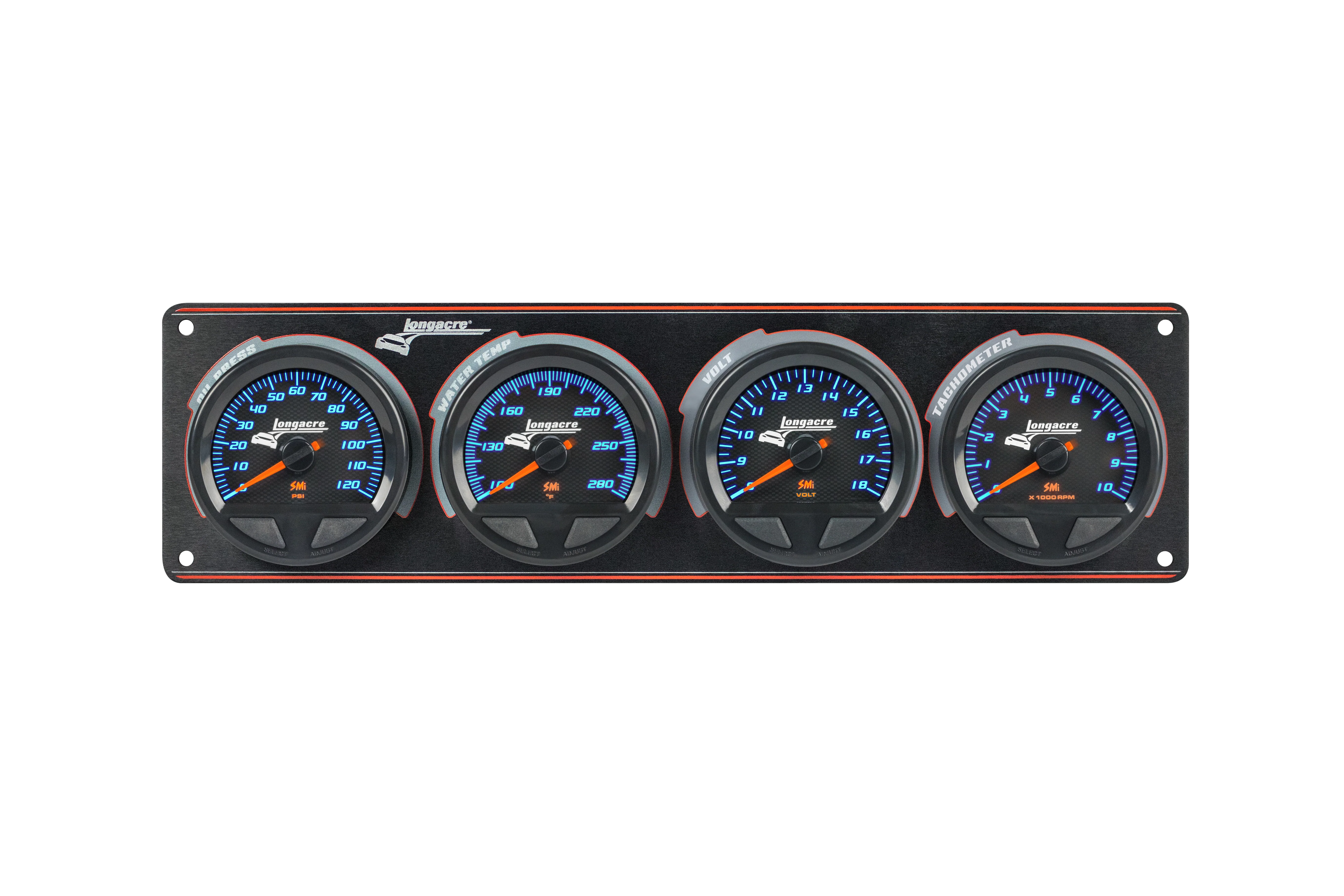 SMi™ Elite Waterproof Gauge Panel from Longacre,  3 Gauge Oil Pressure/Water Temperature/Volt/Tach