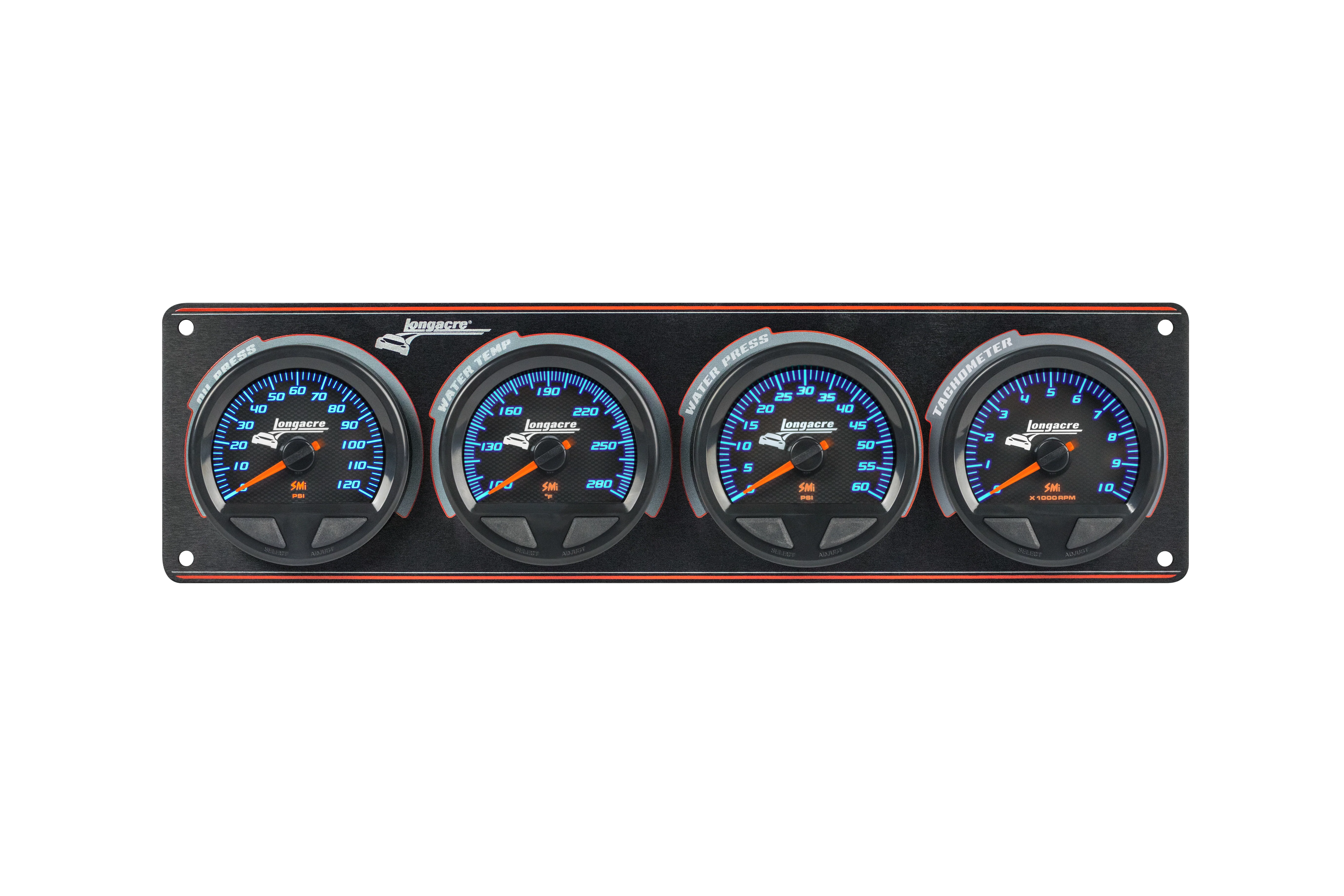 SMi™ Elite Waterproof Gauge Panel from Longacre,  3 Gauge Oil Pressure/Water Temperature/Water Pressure/Tach