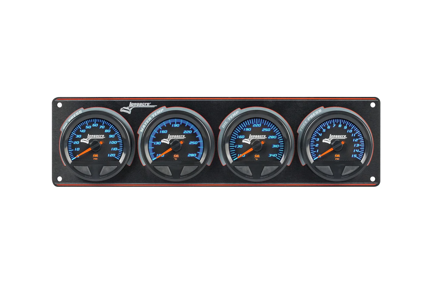SMi™ Elite Waterproof Gauge Panel from Longacre, 4 Gauge Oil Pressure/Water Temperature/Oil Temperature/Fuel Pressure